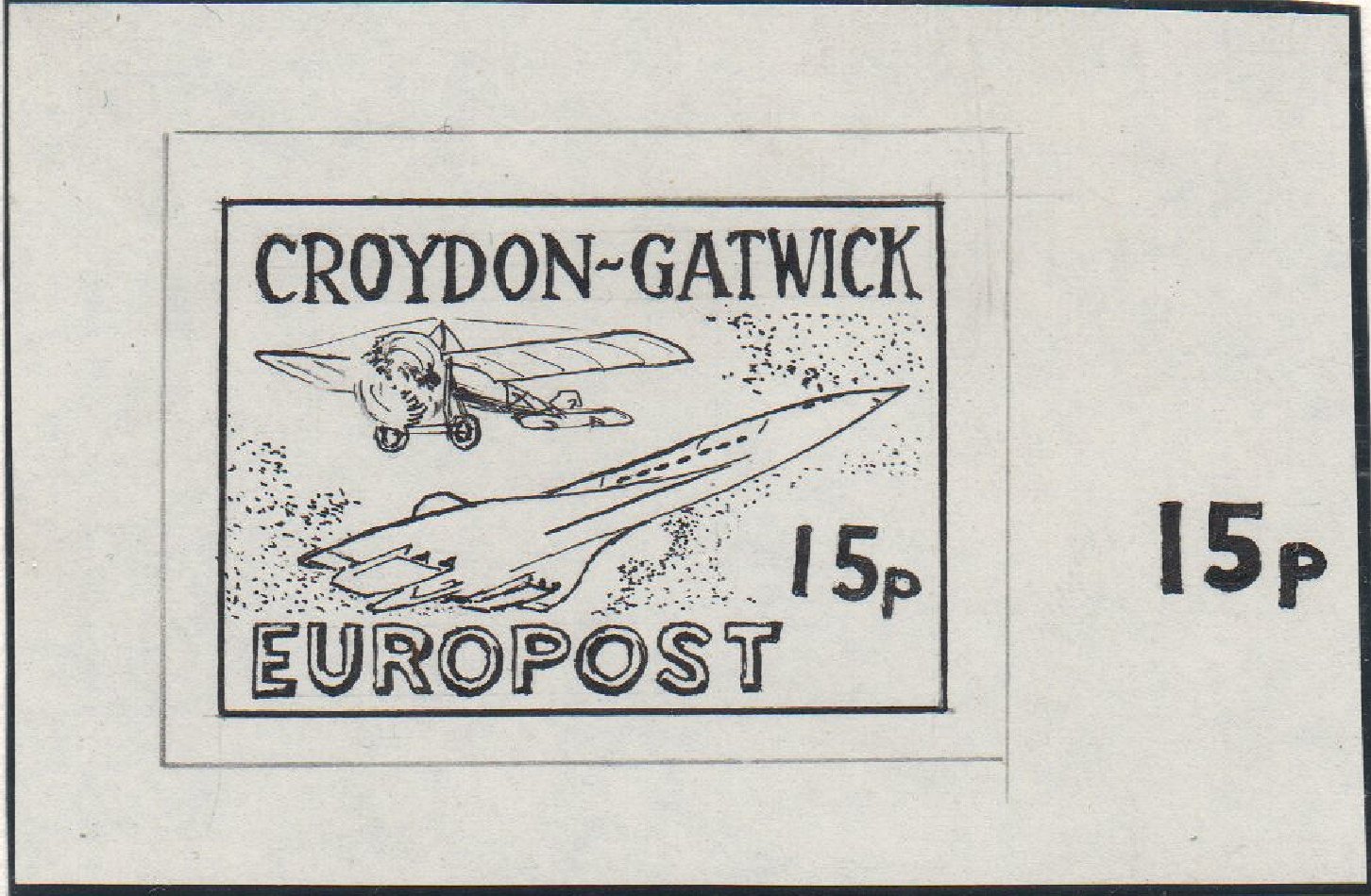 Croydon Gatwick Strike Post Stamps 1971 15p Concorde design, Artwork 